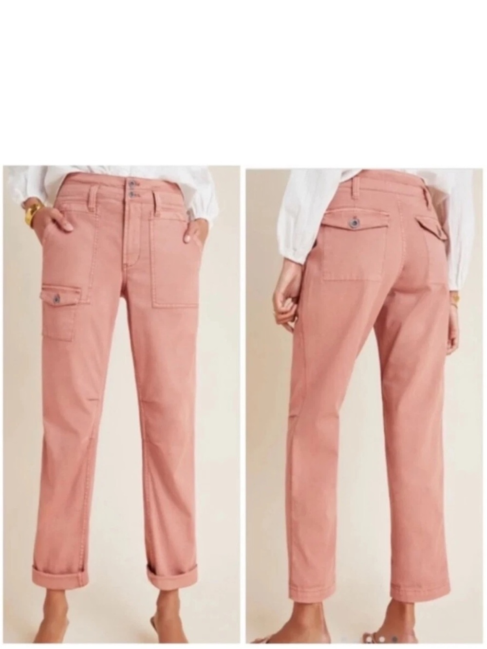 ANTHROPOLOGIE The Wanderer Mauve Blush Cargo Crop Pants Utility Jeans — #LHP